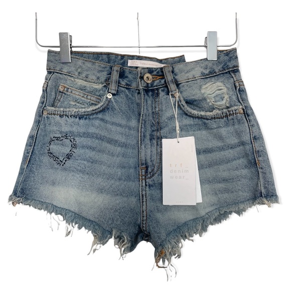 Zara Shorts Zara Embroidered Distressed Denim Shorts High Waist
